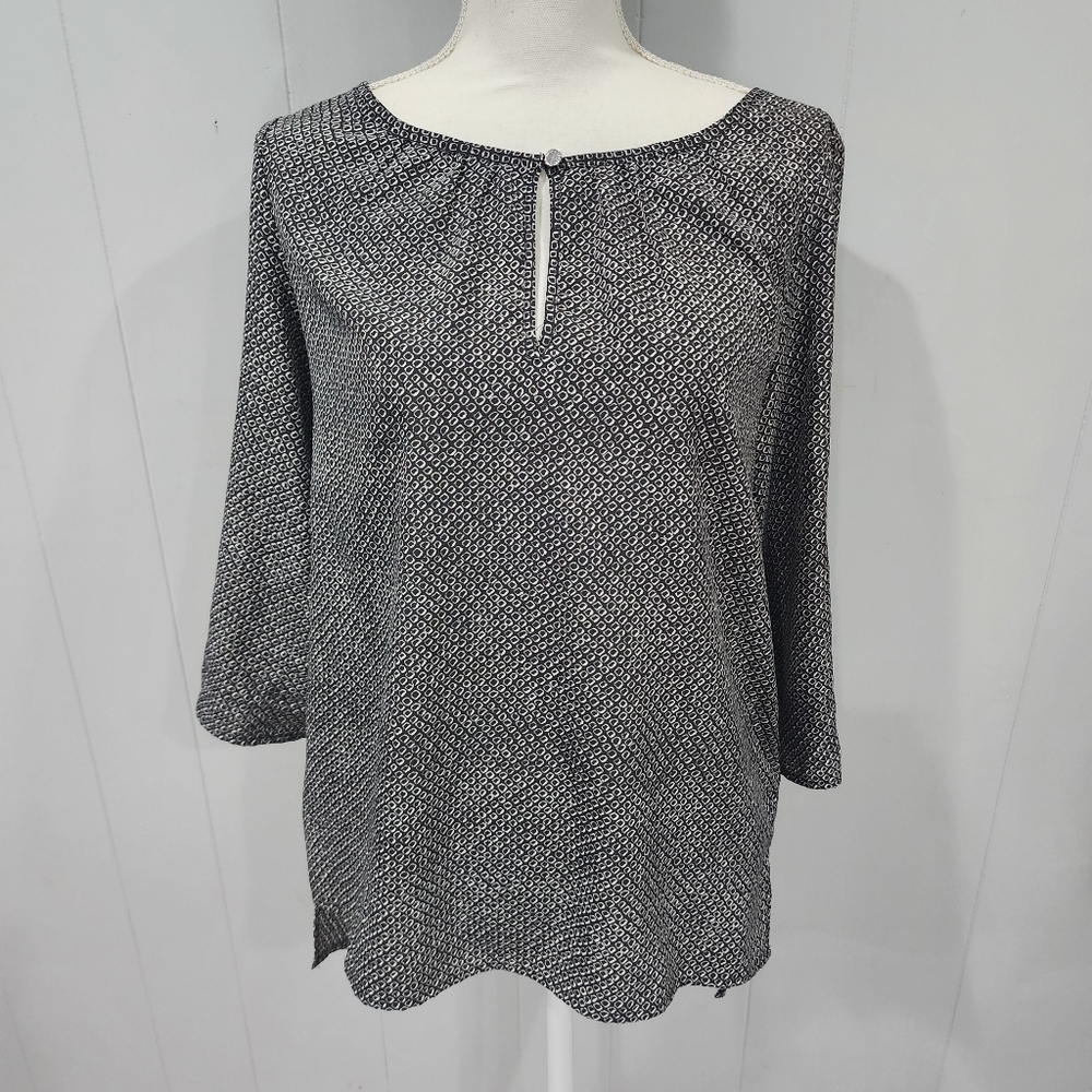 Michael Kors Blouse Black 3/4 Sleeve Diamond Front Button Small